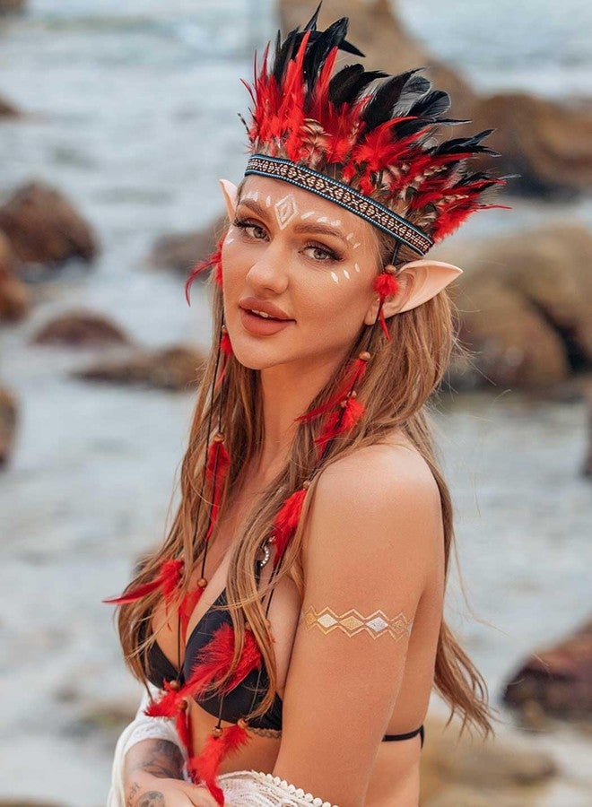 GORTIN Indian Feather Headdress Headbands Native American Costume Hairband Bohemian Hippie Headpiece Gypsy Hair Accessory for Women - Image 3