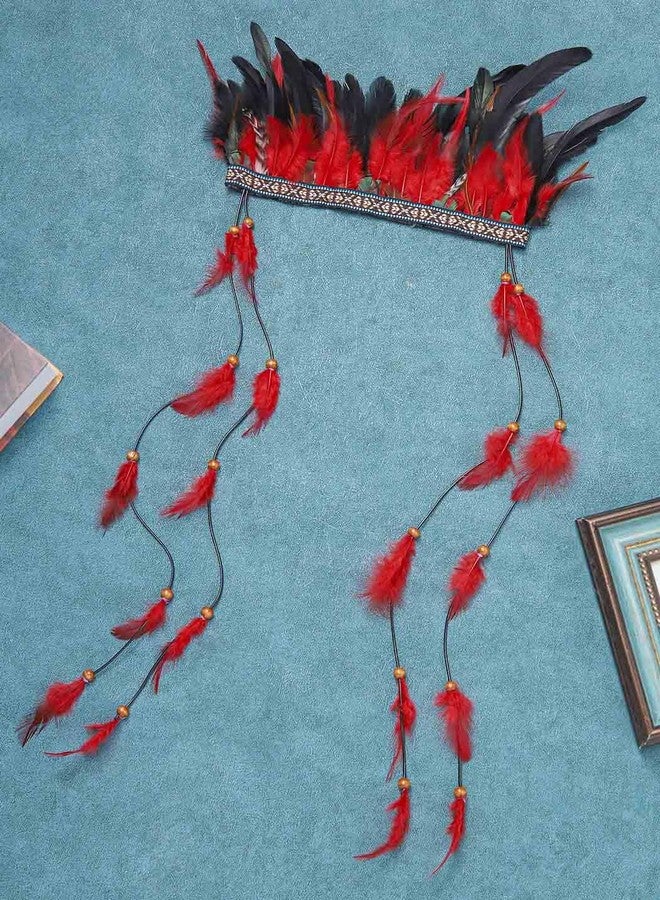 GORTIN Indian Feather Headdress Headbands Native American Costume Hairband Bohemian Hippie Headpiece Gypsy Hair Accessory for Women - Image 2