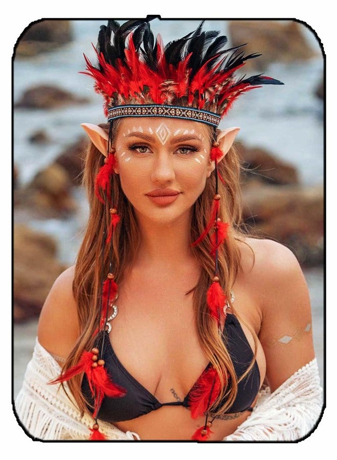 GORTIN Indian Feather Headdress Headbands Native American Costume Hairband Bohemian Hippie Headpiece Gypsy Hair Accessory for Women - Image 1