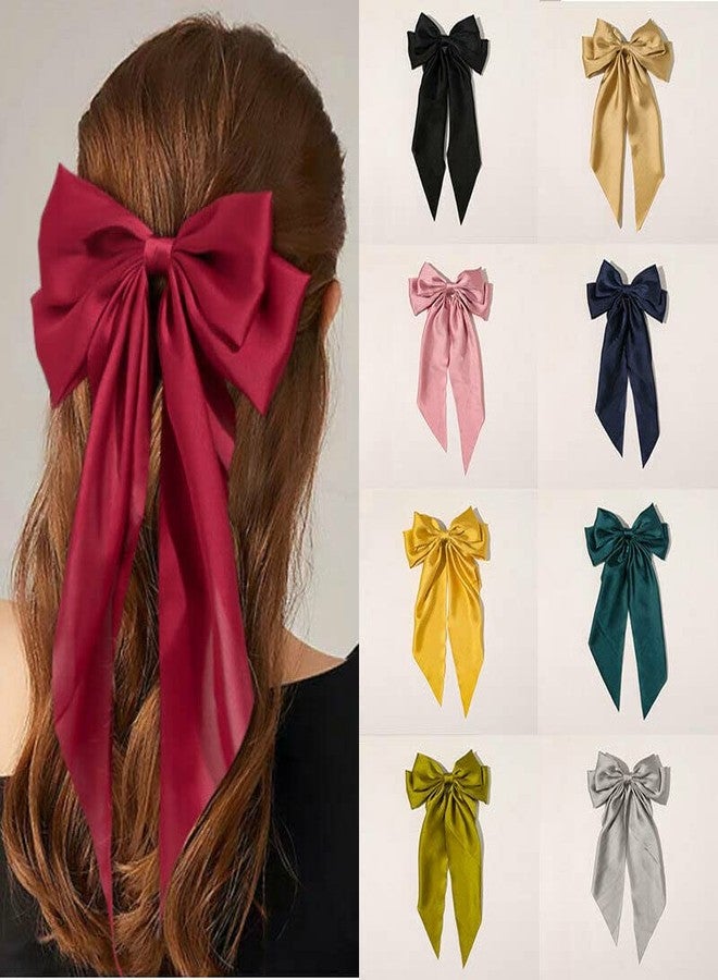 WHISKET Big Satin Layered Hair Bows for Women Girls Barrette Hair Clip Long Ribbon Bows Style Hair Accessories [PACK OF 2] (GREEN) - Image 4