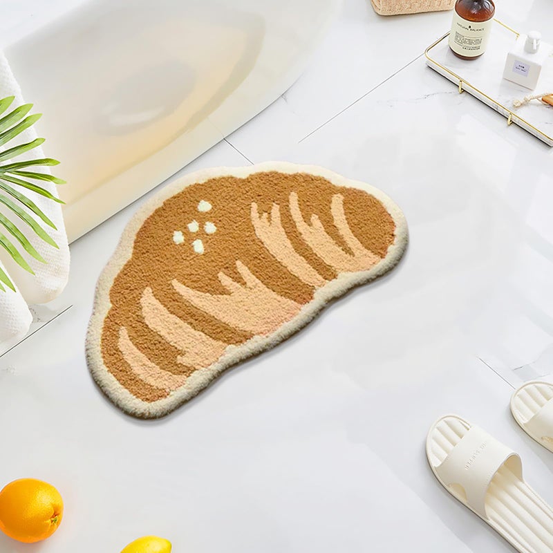 UKELER Funny Bathroom Rugs Cute Croissant Shape Washable Accent Home Decoration Rugs Non-Slip Fluffy Small Bath Rugs for Sink, Bathroom, Bedroom, Kids Room 25''×16'' - Image 1