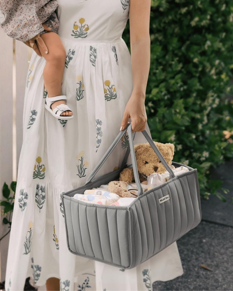 Blissful Diary Baby Diaper Caddy Organizer, Stylish Storage Basket for Newborn Essentials and Diaper Station, Gift for Baby Shower and Registry Must-Have, Light Gray - Image 5