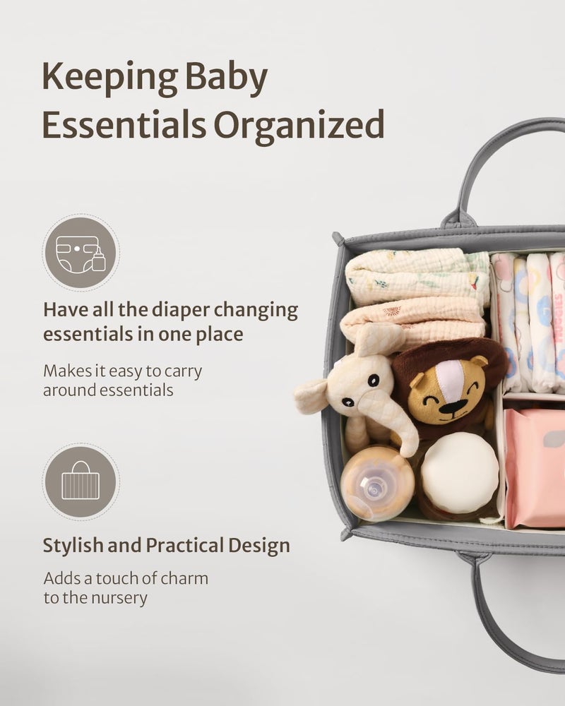Blissful Diary Baby Diaper Caddy Organizer, Stylish Storage Basket for Newborn Essentials and Diaper Station, Gift for Baby Shower and Registry Must-Have, Light Gray - Image 2