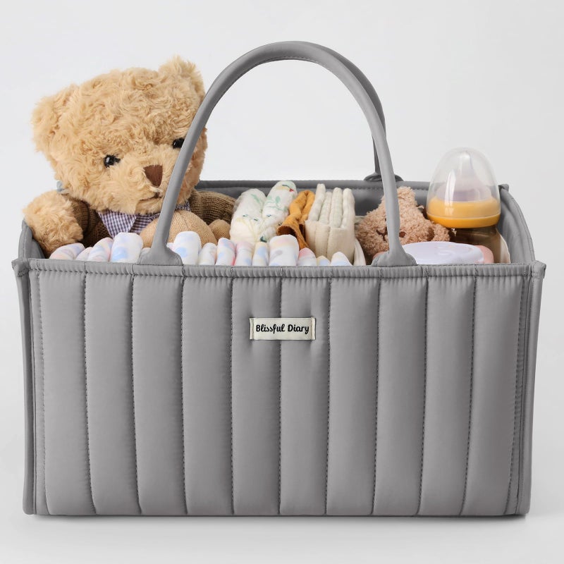 Blissful Diary Baby Diaper Caddy Organizer, Stylish Storage Basket for Newborn Essentials and Diaper Station, Gift for Baby Shower and Registry Must-Have, Light Gray - Image 1