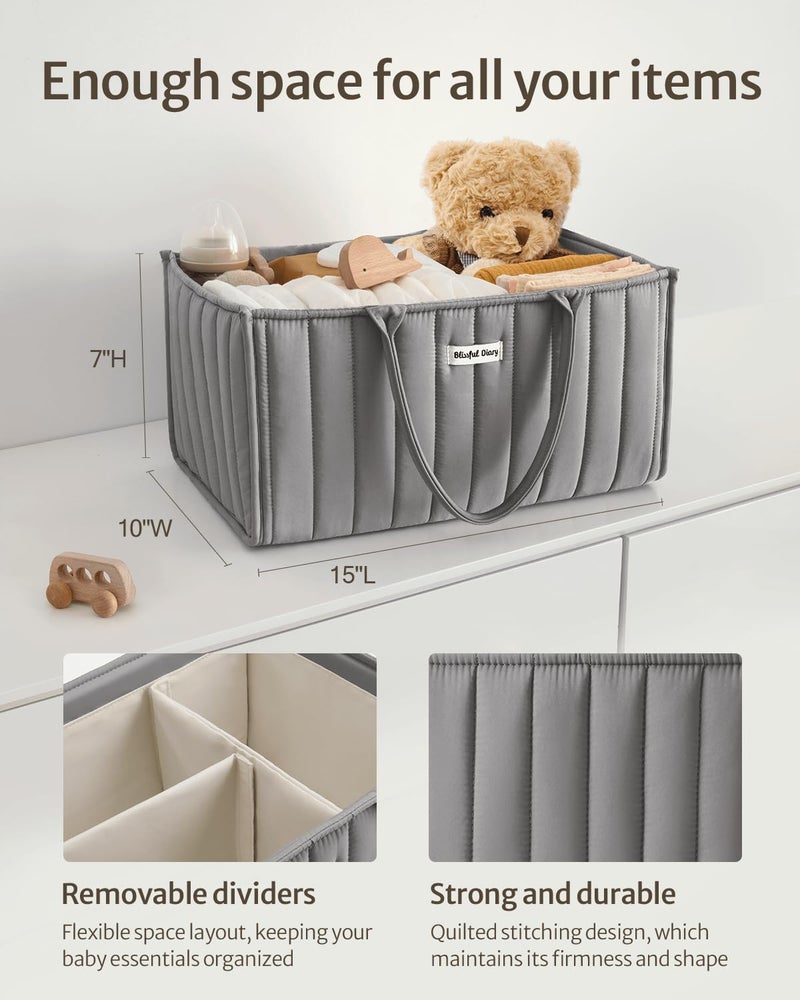 Blissful Diary Baby Diaper Caddy Organizer, Stylish Storage Basket for Newborn Essentials and Diaper Station, Gift for Baby Shower and Registry Must-Have, Light Gray - Image 3