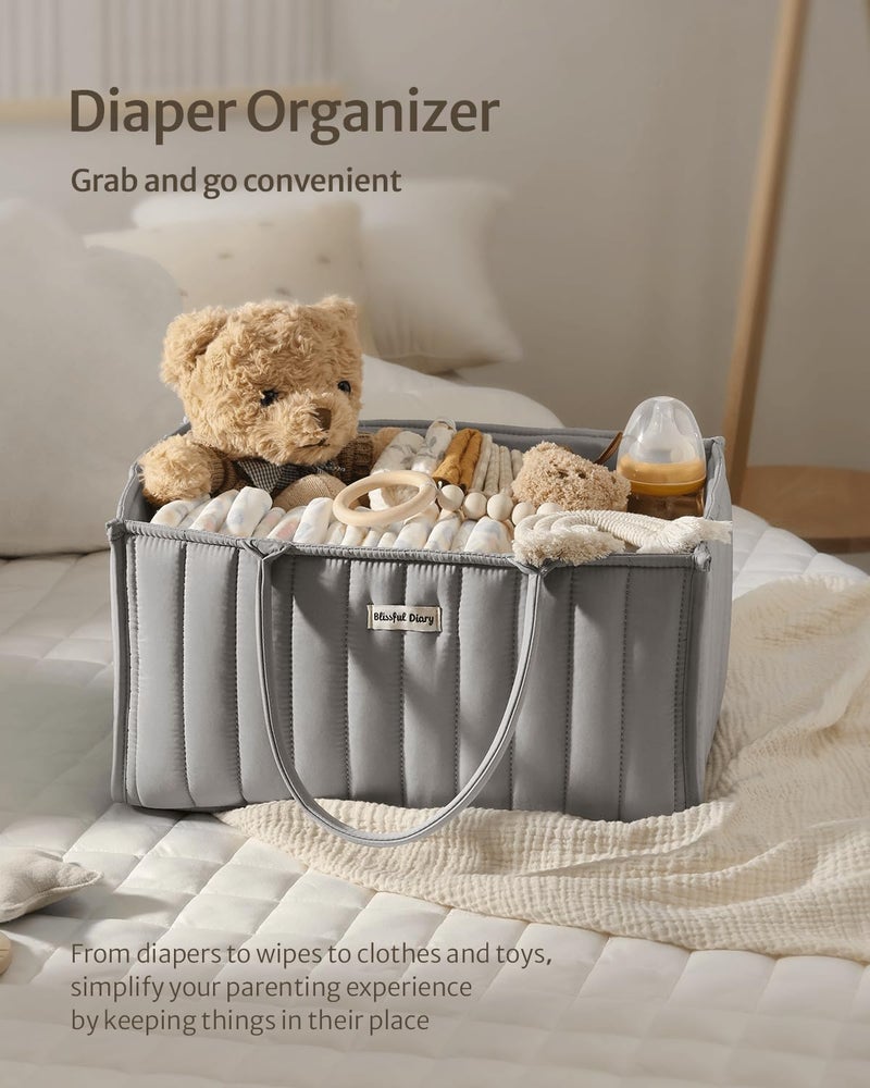 Blissful Diary Baby Diaper Caddy Organizer, Stylish Storage Basket for Newborn Essentials and Diaper Station, Gift for Baby Shower and Registry Must-Have, Light Gray - Image 4