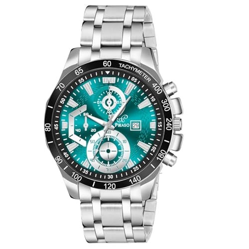 PIRASO Analog Watch Date Display Dial for Men & Boy (Turquoise Silver) - Image 1