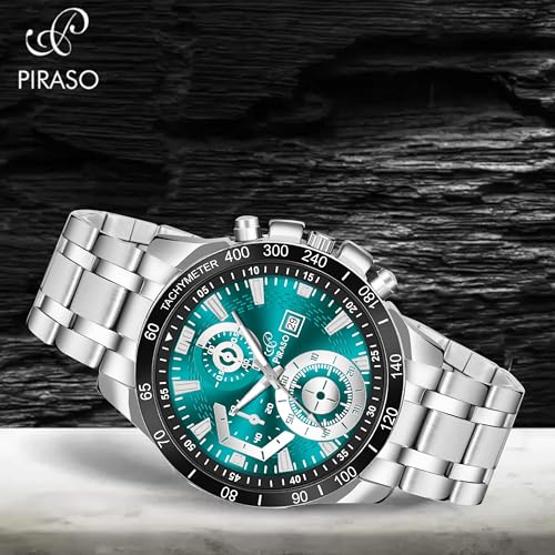 PIRASO Analog Watch Date Display Dial for Men & Boy (Turquoise Silver) - Image 4