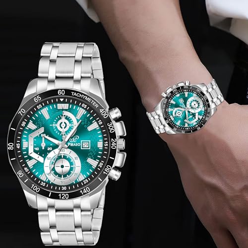 PIRASO Analog Watch Date Display Dial for Men & Boy (Turquoise Silver) - Image 3