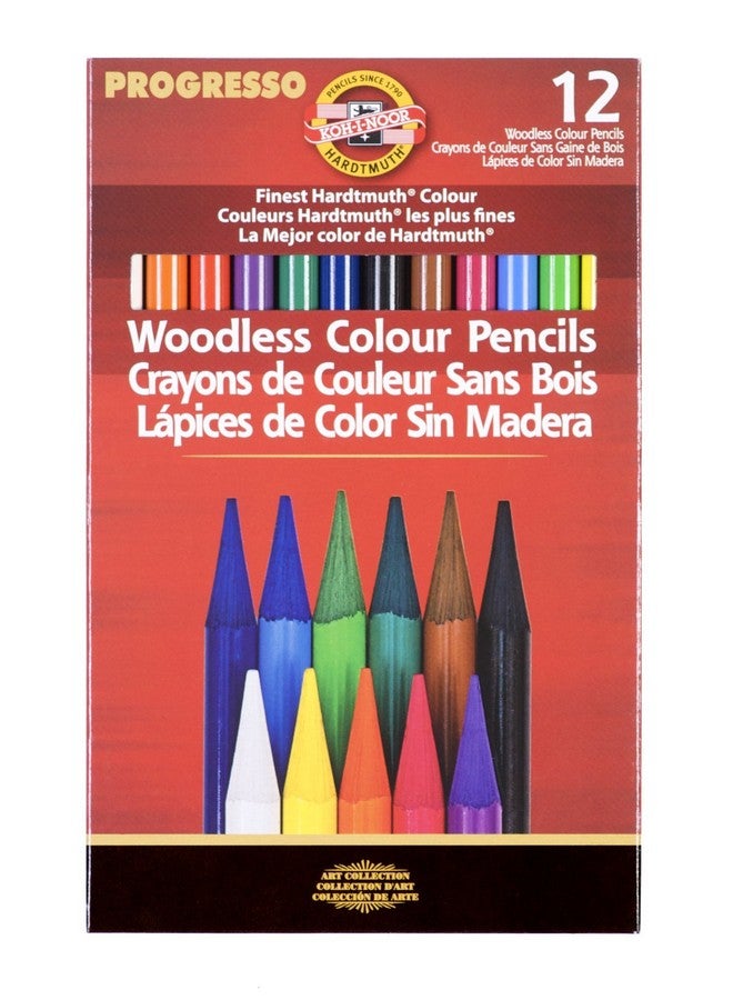 كوه-آي-نور مجموعة أقلام الرصاص الملونة Koh-I-Noor Progresso بدون خشب، 12 قلم رصاص، ألوان متنوعة (FA8756.12) - Image 1