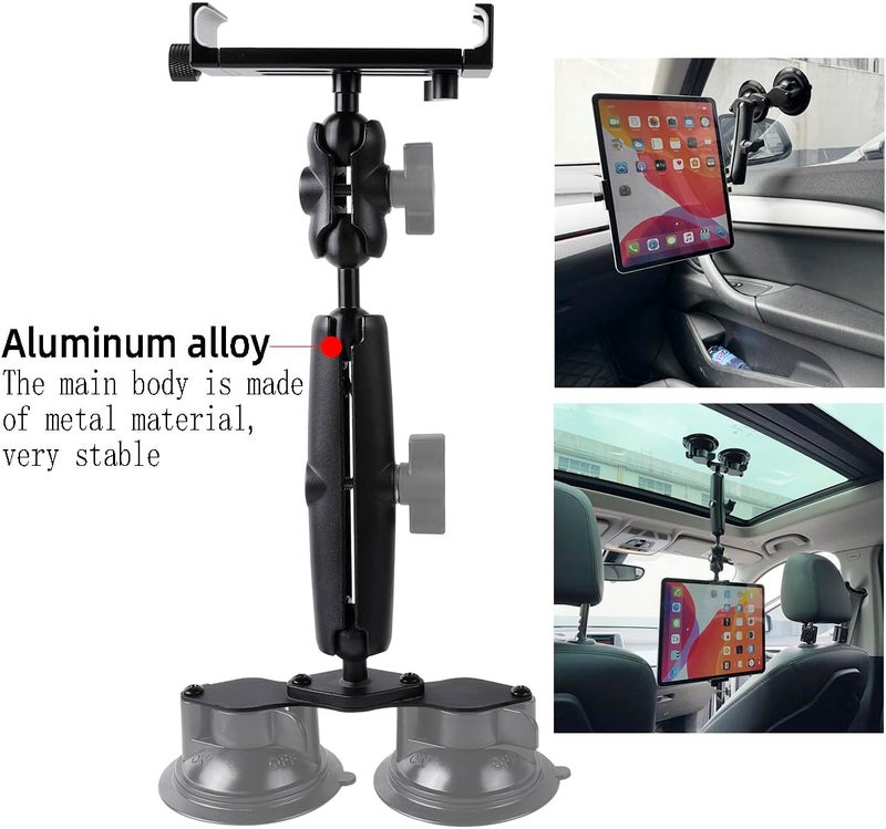 Leenconghui Aluminum Tablet Holder for All iPad, 360° adjustable Secure Double Suction Cup Mount for Car Truck Windshield,Sunroof, Compatible with iPad Pro 12.9 Mini Air, Galaxy Tabs and 4.7-15" Tablets - Image 3