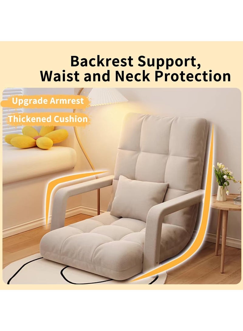 Folding Floor Chair  Single-Back Sofa Cushion Multi Angle Adjustment Padded Sleeper Bed For Balcony Bedroom With Pillow 1 Seater 55x64x56 cm - Image 4