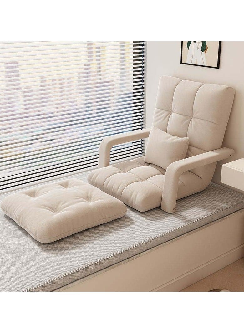Folding Floor Chair  Single-Back Sofa Cushion Multi Angle Adjustment Padded Sleeper Bed For Balcony Bedroom With Pillow 1 Seater 55x64x56 cm - Image 1