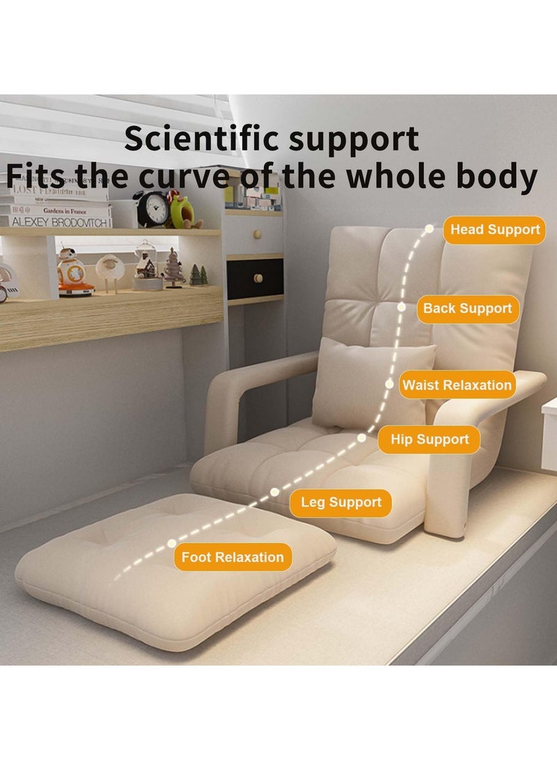 Folding Floor Chair  Single-Back Sofa Cushion Multi Angle Adjustment Padded Sleeper Bed For Balcony Bedroom With Pillow 1 Seater 55x64x56 cm - Image 2