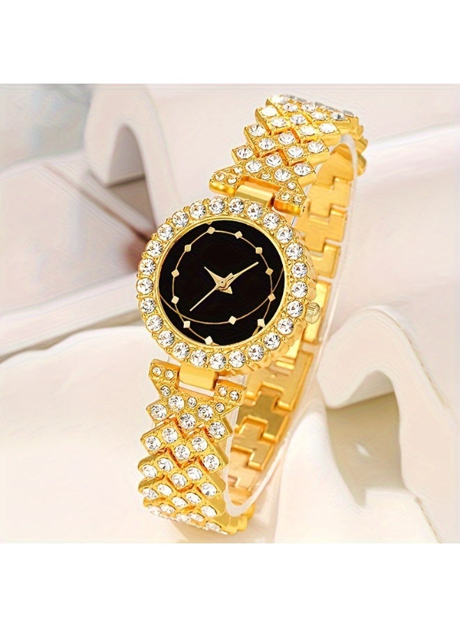 Women Watch Sets, 5 Pcs Luxury Fashion Women Watch Set Alloy Strap Ladies Quartz Wristwatch Rhinestone Alloy Bracelet  - Image 2