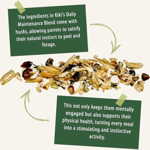 KikiBirds Premium Parrot Food| Protein-Rich Low-Fat Formula | Cockatiel, Conure, Lovebird, Quaker, Parrotlet | No Corn, Soy, Peanuts | Gourmet Whole Grains & Seeds | Daily Maintenance Blend (1 lb) - Image 5