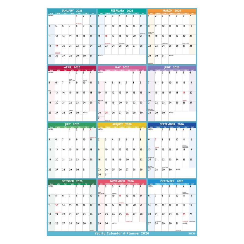 BowCuk 2026 Yearly Wall Calendar - Large Yearly Calendar 2026 Vetical, Jan 2026 - Dec 2026, 25.2" x 38.2" (Open), 2026 Calendar, Large Wall Calendar 2026, Full Year Paper with Notes, Thicker Paper - Image 1