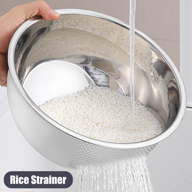 DOPMEP Rice Washer Strainer Bowl Stainless Steel Quinoa Washing Bowl With Side Drainers Colander for Cleaning Rinsing Fruits Vegetables and Beans Versatile Kitchen Tool - Image 2