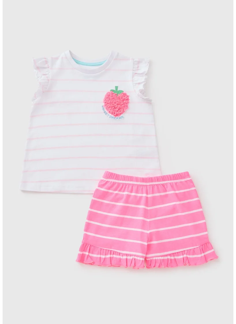 Matalan Girls Pink Strawberry Stripe Pyjama Set