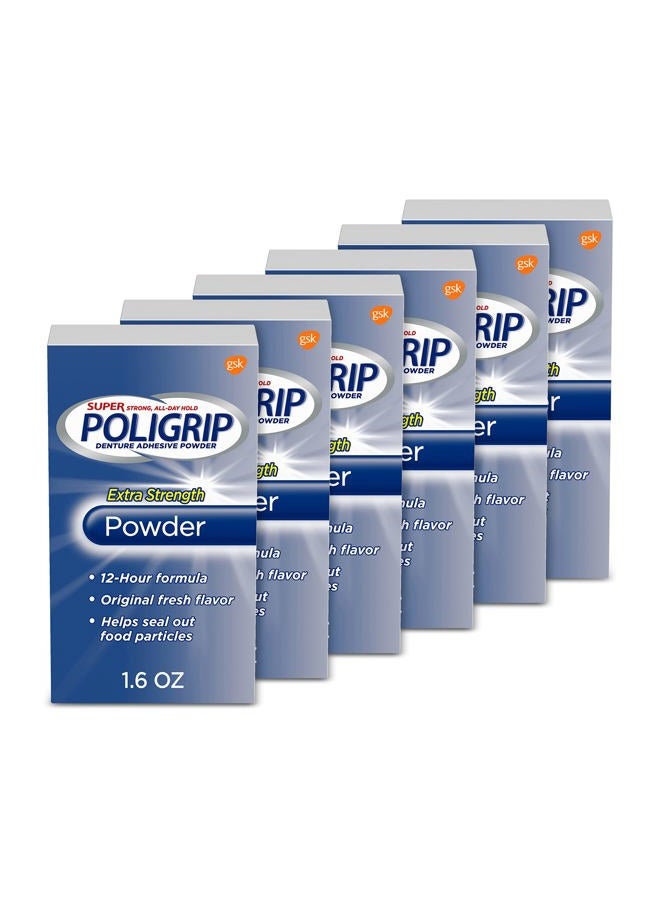 Poligrip Super Extra Strength Denture and Partials Adhesive Powder, 1.6 ounce, Pack of 6 - Image 1