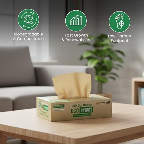 Eco Kranti - Bamboo Facial Tissue Paper Box | 100 Pulls x 3 Packs | 100% Natural | Soft & Absorbent Face Tissues | Biodegradable, Compostable & Eco-Friendly | Travel-Friendly Napkins - Image 3