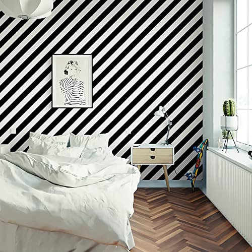 Guvana Stripe Black and White Peel and Stick Wallpaper Self-Adhesive Wallpaper 118"x17.7" Removable Contact Paper Waterproof Wall Paper Decorative Wall Covering Cabinets Shelves Drawer Liner Vinyl - Image 3