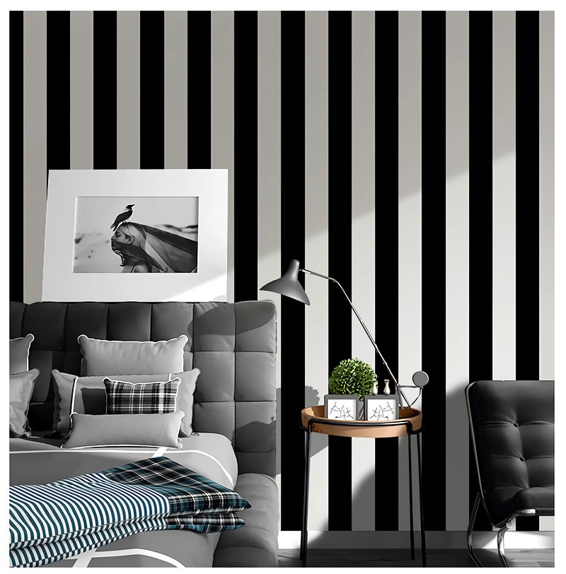 Guvana Stripe Black and White Peel and Stick Wallpaper Self-Adhesive Wallpaper 118"x17.7" Removable Contact Paper Waterproof Wall Paper Decorative Wall Covering Cabinets Shelves Drawer Liner Vinyl - Image 2