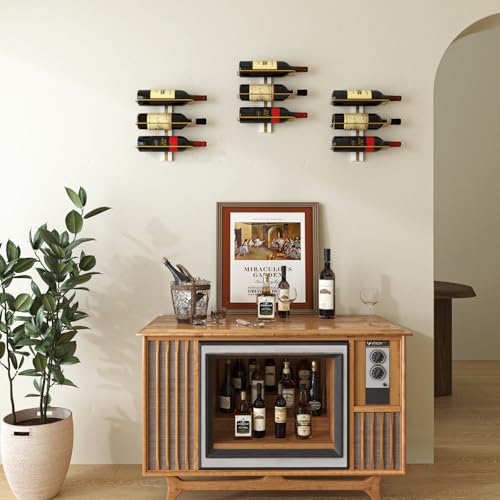 B4Life Wine Rack Wall Mounted for 9 Wine Bottles, Wood Wine Racks for Wall, Wine Holder Wine Bottle Racks for Kitchen, Dining Room, Bar-Dark Yellow - Image 2
