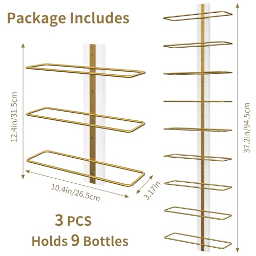 B4Life Wine Rack Wall Mounted for 9 Wine Bottles, Wood Wine Racks for Wall, Wine Holder Wine Bottle Racks for Kitchen, Dining Room, Bar-Dark Yellow - Image 4