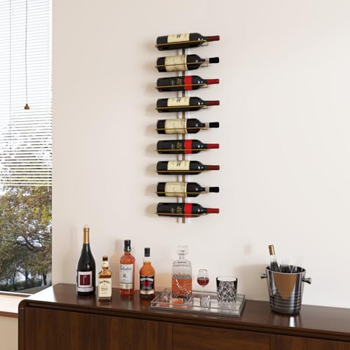 B4Life Wine Rack Wall Mounted for 9 Wine Bottles, Wood Wine Racks for Wall, Wine Holder Wine Bottle Racks for Kitchen, Dining Room, Bar-Dark Yellow - Image 3