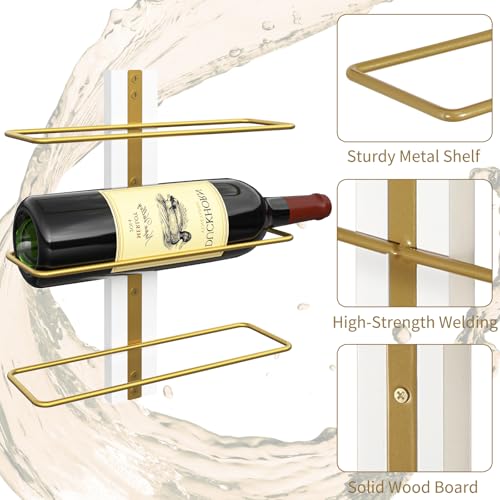 B4Life Wine Rack Wall Mounted for 9 Wine Bottles, Wood Wine Racks for Wall, Wine Holder Wine Bottle Racks for Kitchen, Dining Room, Bar-Dark Yellow - Image 5