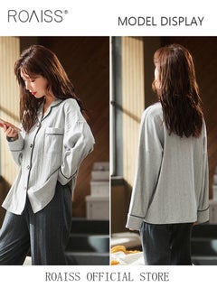 roaiss Couple Pajamas Set Long Sleeves Sleepwear for Men and Women Cute Plus Size Loungewear Spring and Autumn Home Clothes Gift for Boyfriend Girlfriend Husband Wife  - Image 4