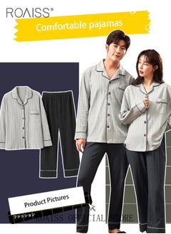 roaiss Couple Pajamas Set Long Sleeves Sleepwear for Men and Women Cute Plus Size Loungewear Spring and Autumn Home Clothes Gift for Boyfriend Girlfriend Husband Wife  - Image 5