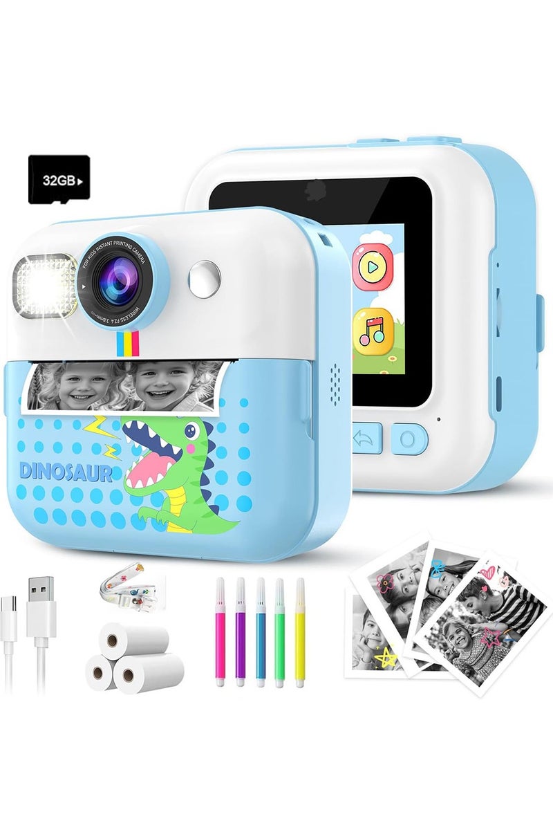 BlueFire CP02 Kids Instant Print Camera – 2.4” HD Screen, Thermal Printing, 1500mAh Battery, 32GB Expandable Storage, Digital Camera for Kids Ages 3-14 | Includes 3 Print Rolls, 5 Color Pens, Video Recorder, Puzzle Games, MP3 Player – Perfect Birthday Gift for Boys & Girls - Image 1
