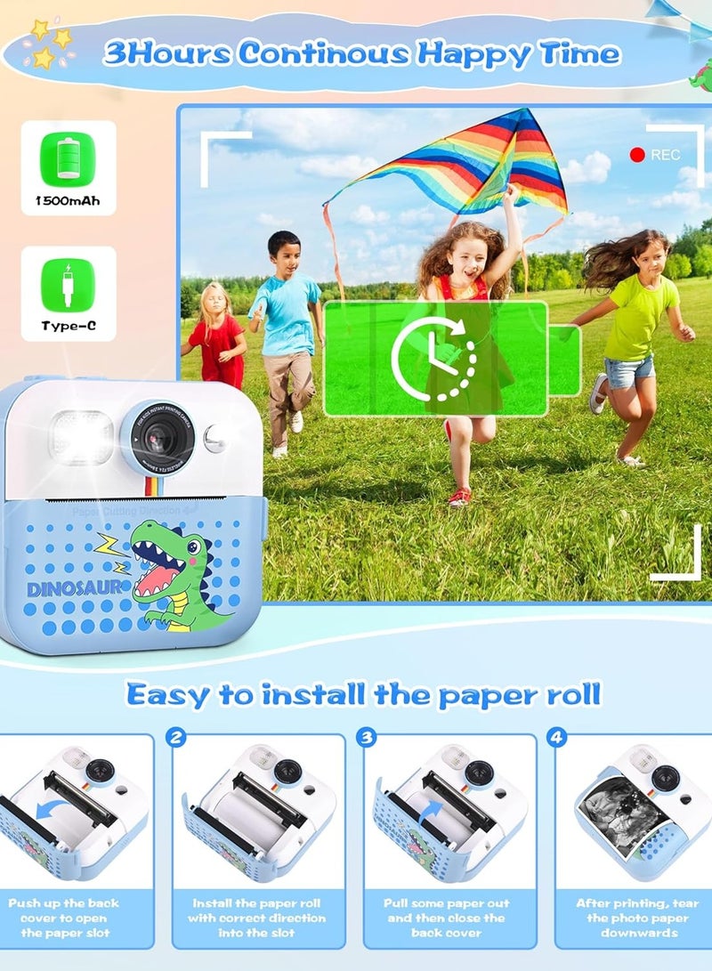 BlueFire CP02 Kids Instant Print Camera – 2.4” HD Screen, Thermal Printing, 1500mAh Battery, 32GB Expandable Storage, Digital Camera for Kids Ages 3-14 | Includes 3 Print Rolls, 5 Color Pens, Video Recorder, Puzzle Games, MP3 Player – Perfect Birthday Gift for Boys & Girls - Image 2