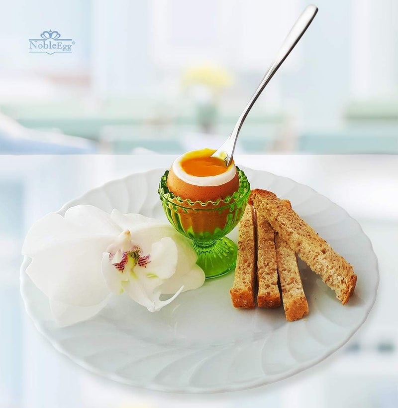 NobleEgg Glass Egg Cups for Soft Boiled Eggs | Egg Spoons | Vintage Style | Green, 2 - Image 2