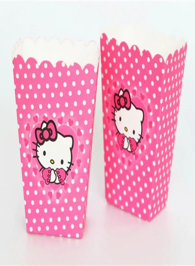 12 Pcs Hello Pink Cat Candy Box Popcorn Box Birthday Party Favor Pink Kity Snack Treat Boxes Candy Cookie Container Decorations Gifts for Kids Adults Birthday Party Favor Supplies (popcorn box d)