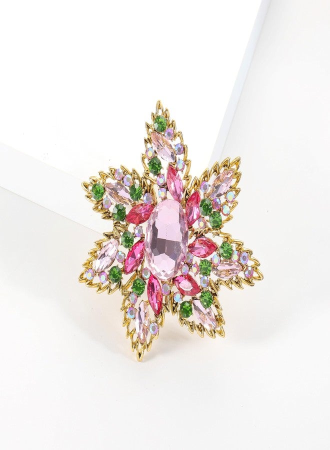 YOQUCOL Vintage Pink Austrian Crystal Rhinestone Flower Shape Big Large Brooch Pin For Women - Image 4