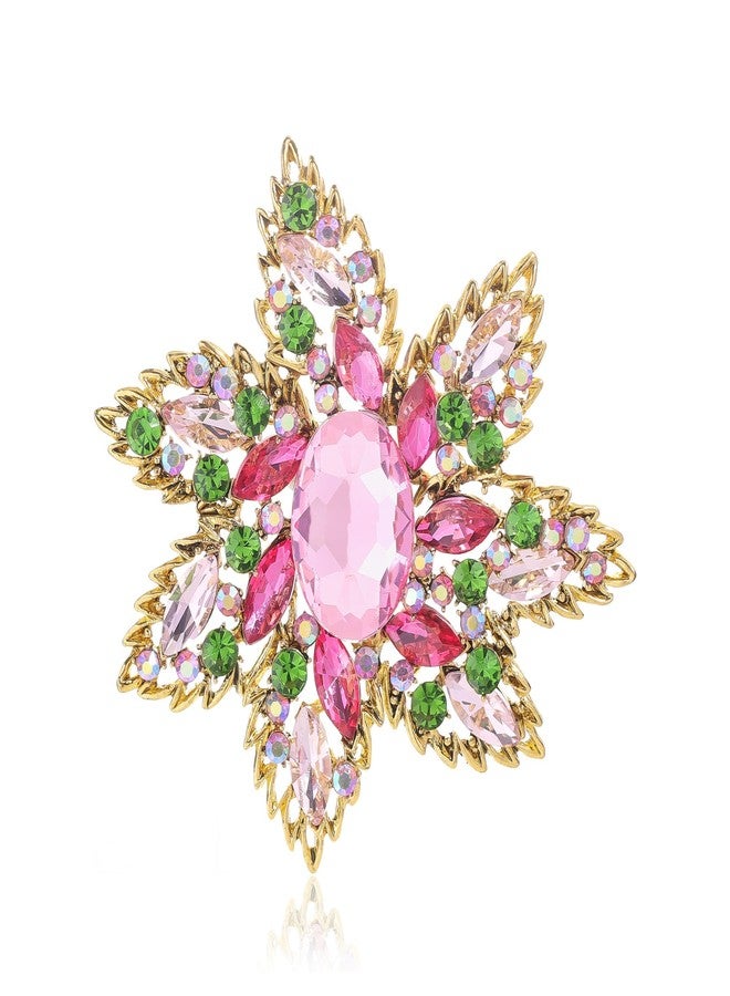 YOQUCOL Vintage Pink Austrian Crystal Rhinestone Flower Shape Big Large Brooch Pin For Women - Image 1