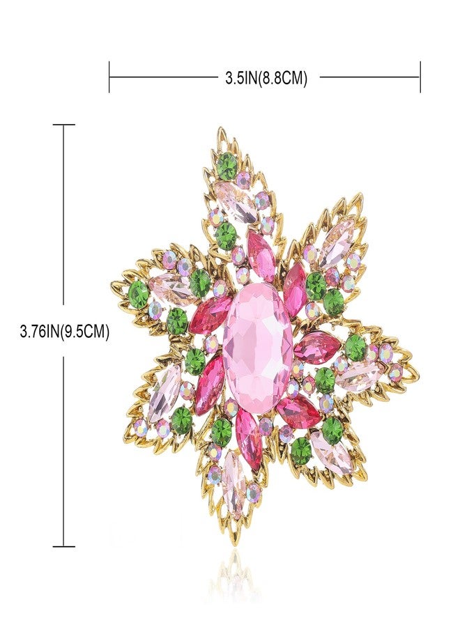 YOQUCOL Vintage Pink Austrian Crystal Rhinestone Flower Shape Big Large Brooch Pin For Women - Image 2