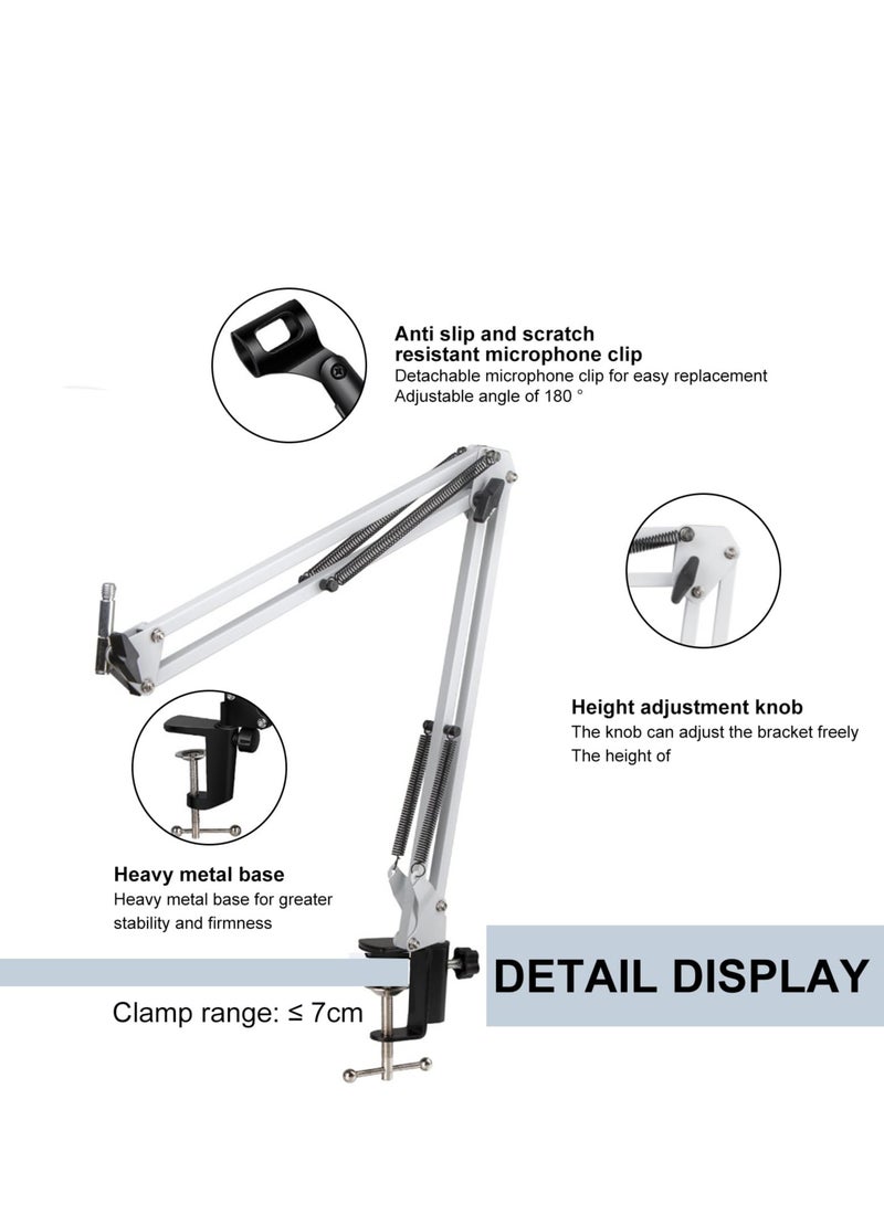 XiuWoo Microphone Stand Set, Adjustable Desk Suspension Scissor Arm Stand for Podcasting, Live Streaming, Recording, Heavy Duty Mic Boom Arm with Mic Clip, Shock Mount, Pop Filter, White  - Image 2