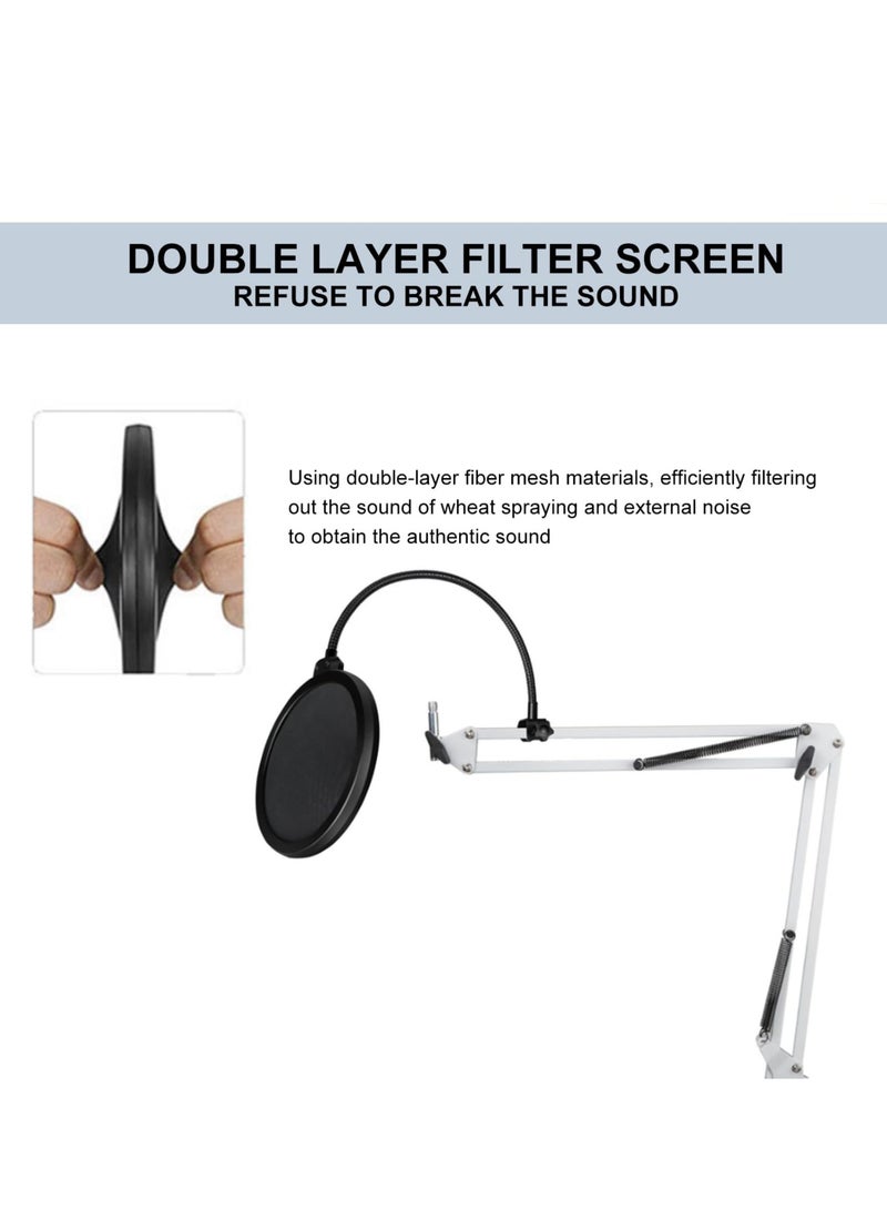 XiuWoo Microphone Stand Set, Adjustable Desk Suspension Scissor Arm Stand for Podcasting, Live Streaming, Recording, Heavy Duty Mic Boom Arm with Mic Clip, Shock Mount, Pop Filter, White  - Image 4