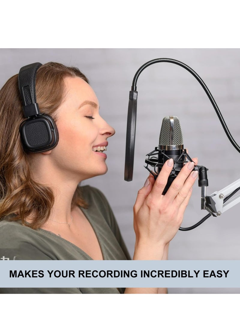 XiuWoo Microphone Stand Set, Adjustable Desk Suspension Scissor Arm Stand for Podcasting, Live Streaming, Recording, Heavy Duty Mic Boom Arm with Mic Clip, Shock Mount, Pop Filter, White  - Image 5