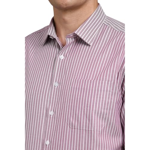 LOUIS PHILIPPE قميص لويس فيليب للرجال من القطن المخطط بقصة ضيقة (LPSFMSLPA12763_Pink, 40) - Image 4