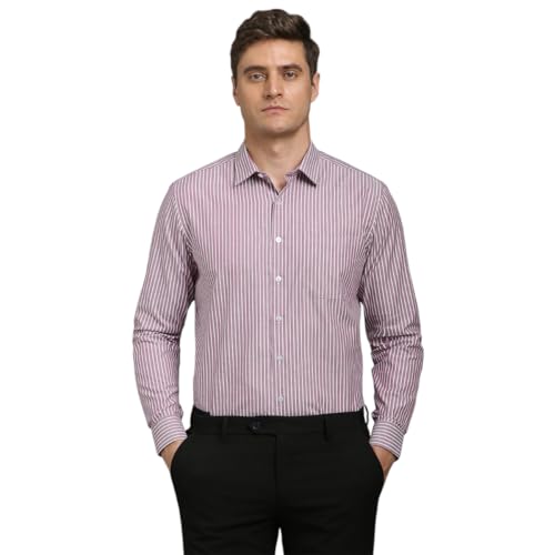 LOUIS PHILIPPE قميص لويس فيليب للرجال من القطن المخطط بقصة ضيقة (LPSFMSLPA12763_Pink, 40) - Image 1