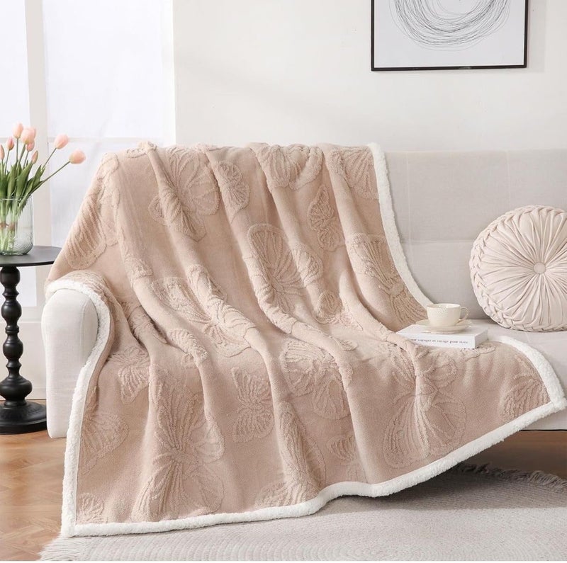 Butterthief Cozy Super Soft Warm Double Layered Kids Sherpa Blanket All Season Baby Blanket for Winter Toddlers Boys & Girls 1-6 Years (Size -100 x 150cm) (Butterfly Cream) - Image 1