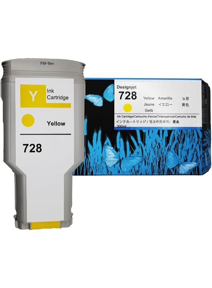 728 F9K15A Yellow Ink Cartridge 300ml Compatible with HP DesignJet T730 T830 Plotter Printers - Image 1