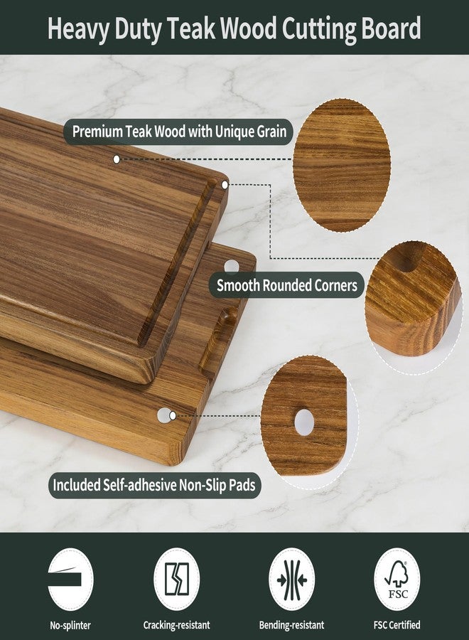 WILLKOMMEN Teak Cutting Board for Kitchen, Teak Wood Chopping Boards with Juice Groove & Handles 16 Inch Solid Wooden Hardwood Cutting Board Heavy Duty Butcher Block for Cooking and Serving - Image 2