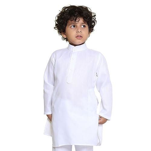 AJ DEZINES Kids Cotton Full Sleeve White Kurta for Boys - Ethnic wear | Special Occasion & Party Outfit | Solid Kurta for Boys - Regular Fit - Image 1