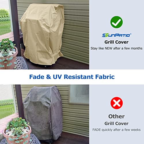 SunPatio 2 Burner Grill Cover 32 Inch, Outdoor Heavy Duty Waterproof Small Gas BBQ Cover, UV & Fade Resistant, Compatible for Weber CharBroil Nexgrill and More Grills with Collapsed Side Tables, Beige - Image 3